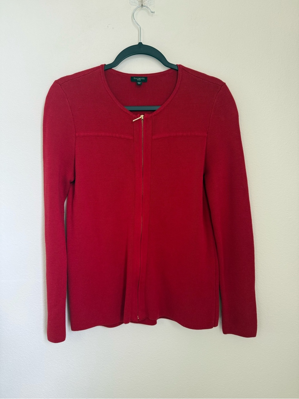 Talbots Women's Sweater Cardigan Full Zip Red Holiday Christmas Size Mp